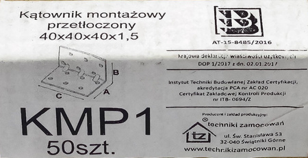 Kątowniki montażowe przetłoczone KMP1 40x40x40 x 1,5 mm (50 szt.)