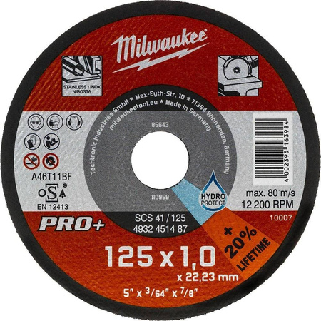 Tarcze do cięcia metalu 125 x 1 mm Milwaukee serii PRO+ (200 szt.)