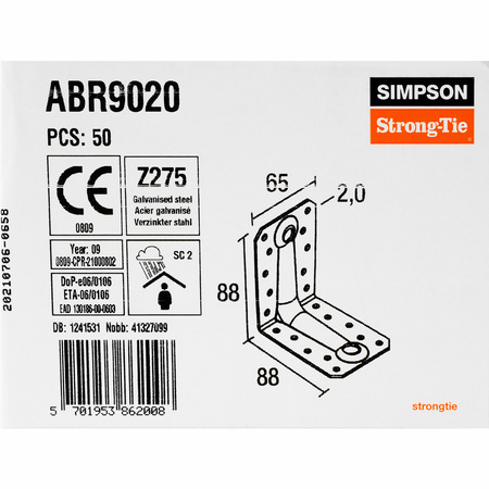 Złącza kątowe ciesielskie wzmacniane Simpson ABR9020 88x88x65 x 2mm (50 szt.)